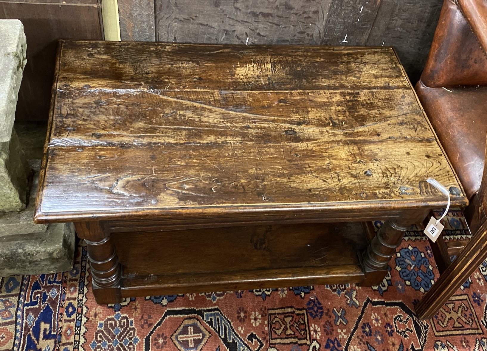 An 18th century style rectangular oak two tier coffee table, width 92cm, depth 56cm, height 44cm